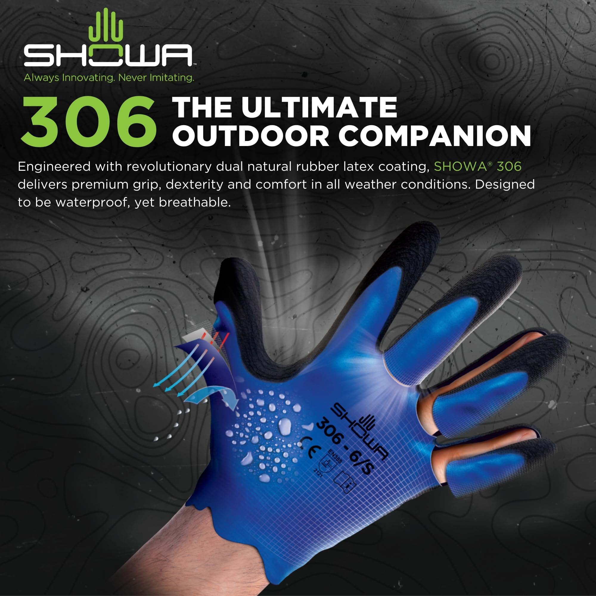 Showa 306 Natural Rubber Latex Waterproof Breathable Work Gloves (12 Pair)