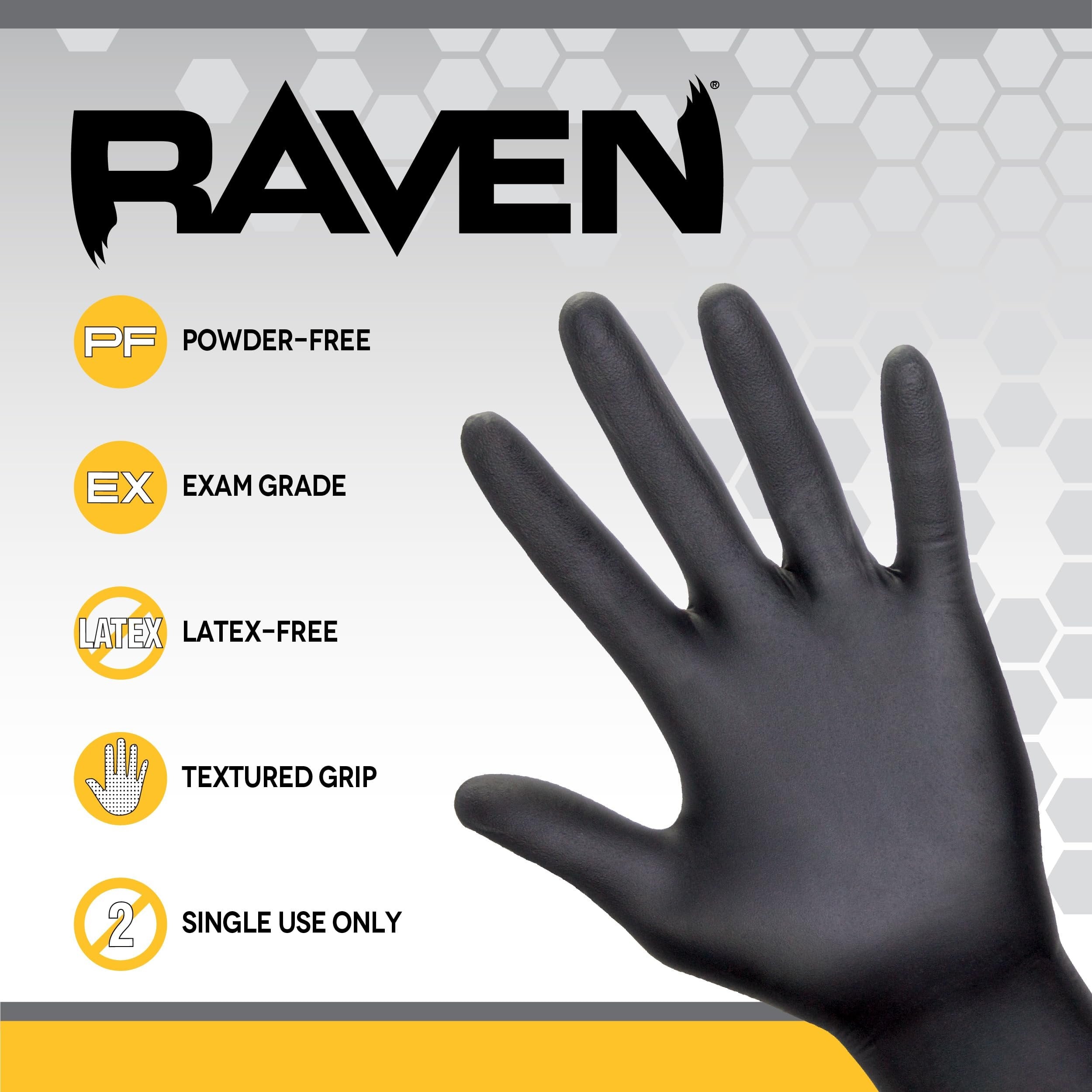 10 Pack SAS Safety 66517 Raven 6 mil Black Nitrile Disposable Gloves 7 Mil - Medium (10 boxes of 100 each)