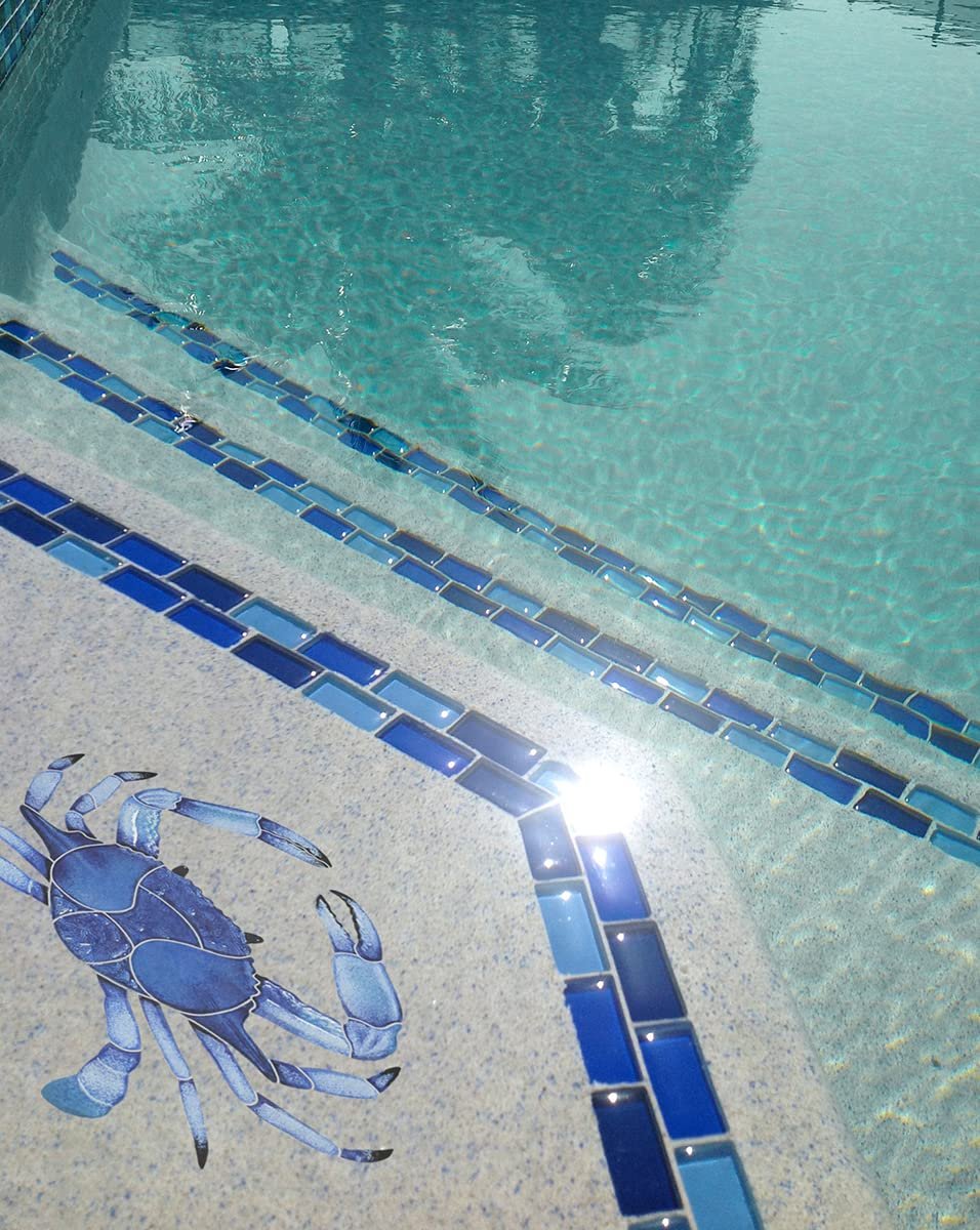 Crab Ceramic Swimming Pool Mosaic (12" x 16", Blue)