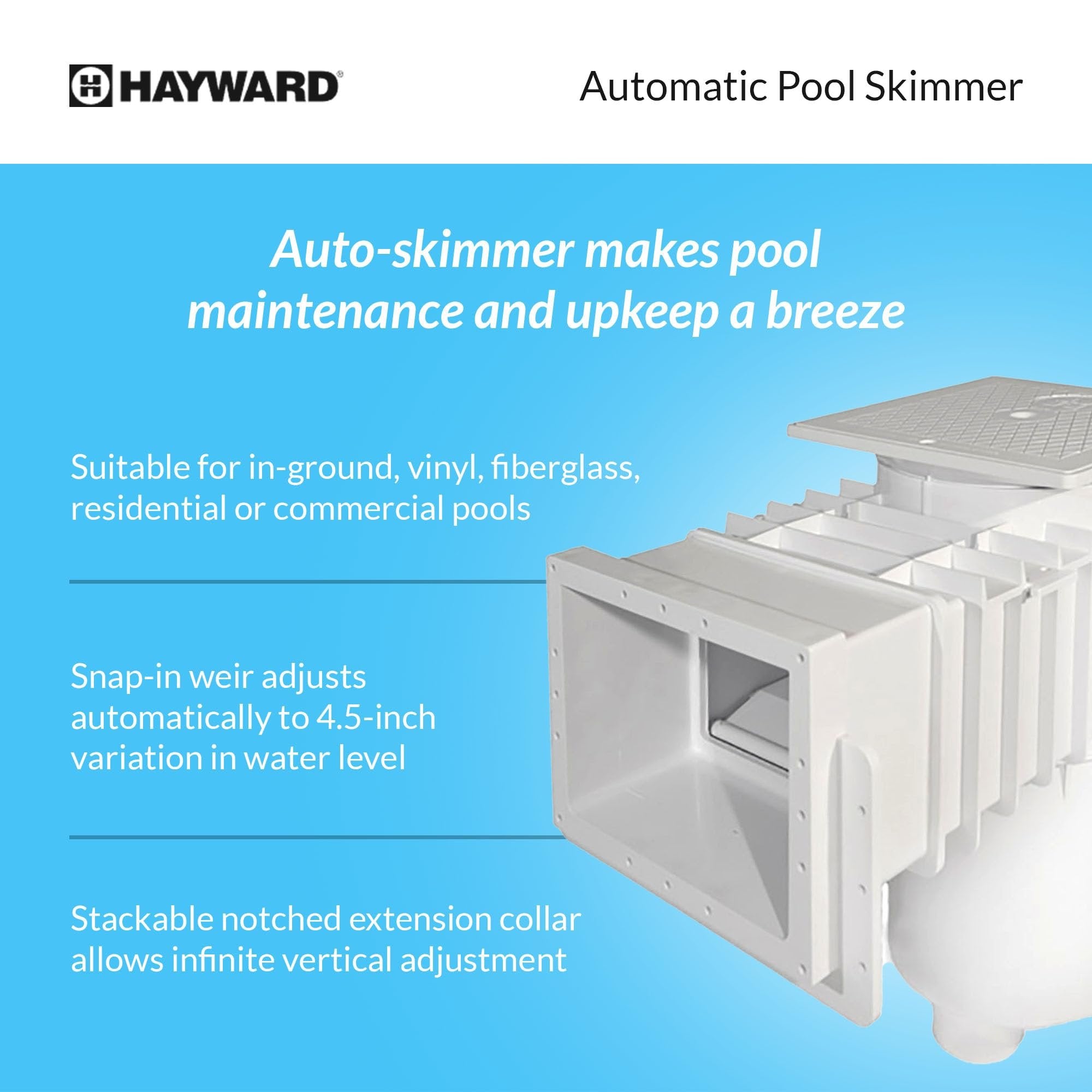 Hayward Auto Skim Series Automatic Pool Skimmer and Cleaner with Self Adjusting Weir, Float and Bypass Valve, and 2 Inch Female Iron Pipe, White