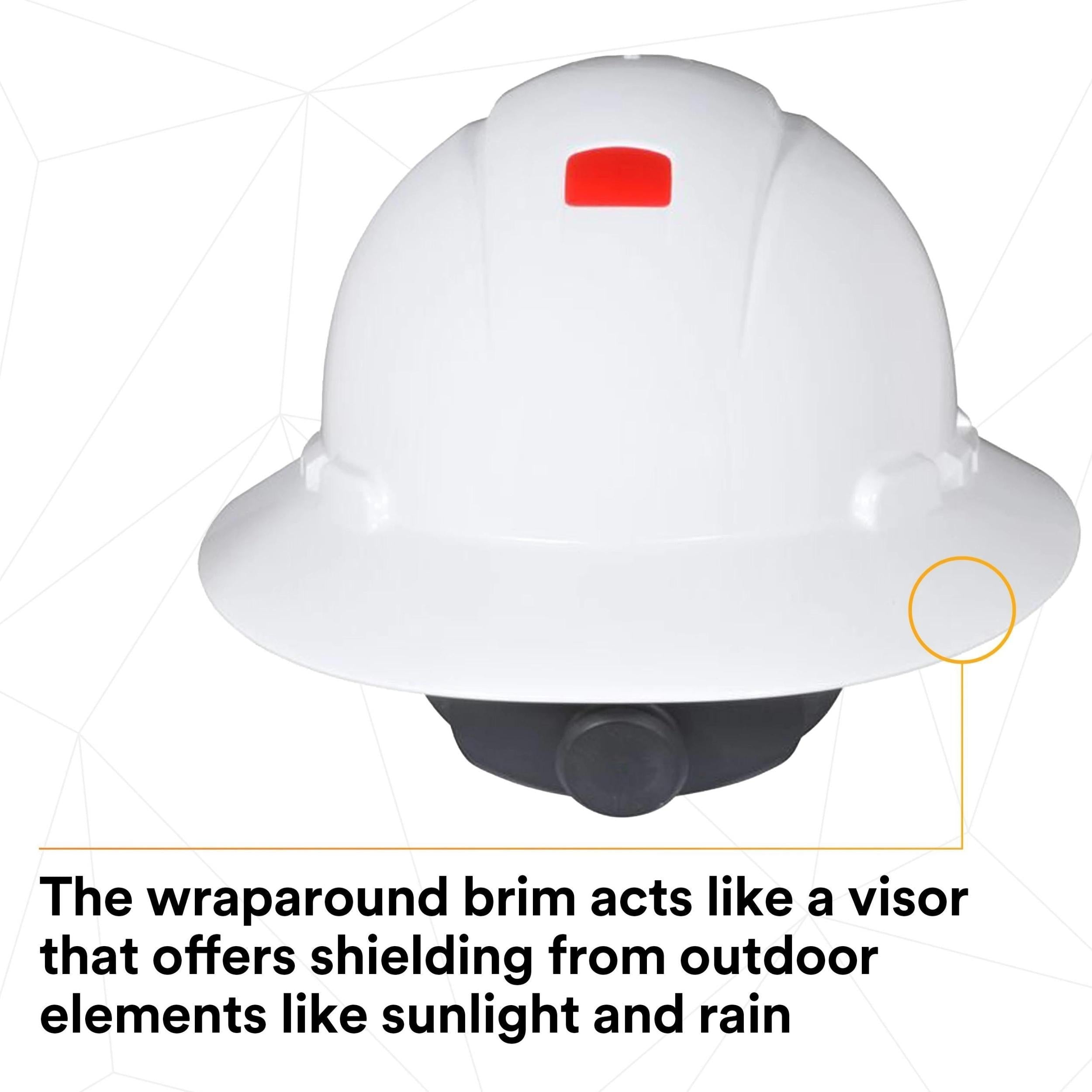 3M™ Full Brim Hard Hat H-801R-UV, White 4-Point Ratchet Suspension, with Uvicator