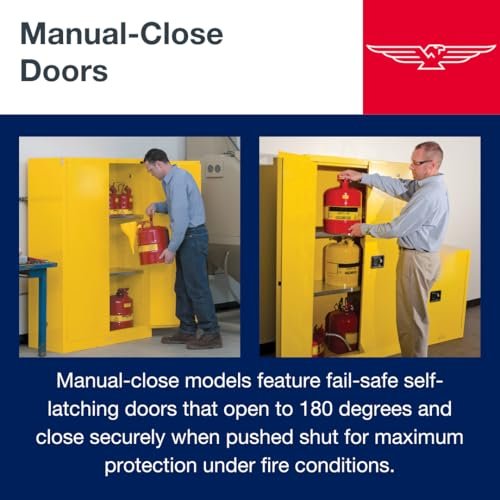 Eagle 45 Gallon Manual-Close Flammable Storage Cabinet, 18 Gauge Steel, 2 Shelves, 2 Door Fire Cabinet, 43" x 18" x 65", Made in The USA, Yellow, 1947X
