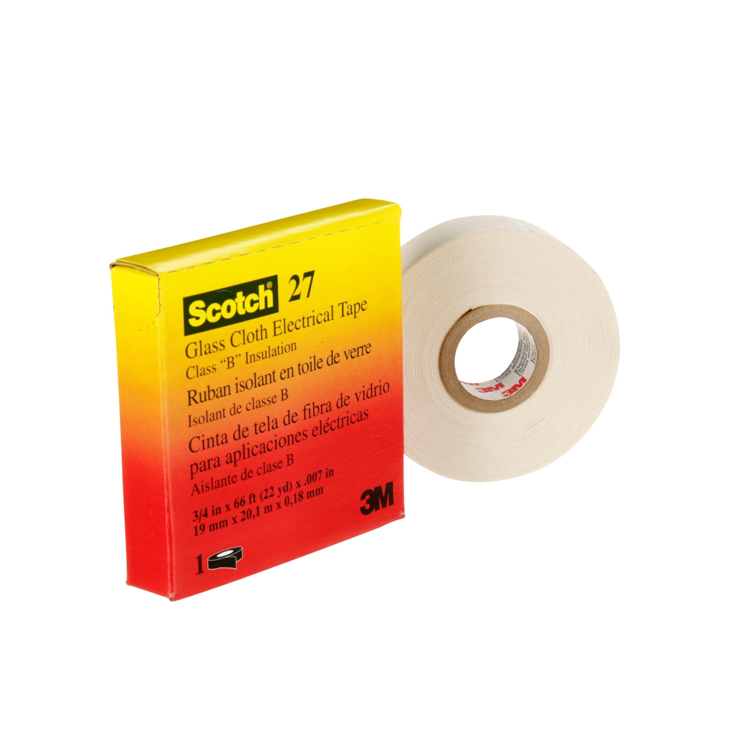 3M™ Glass Cloth Electrical Tape 27, 3/4 in x 66 ft, 1 Roll/Carton