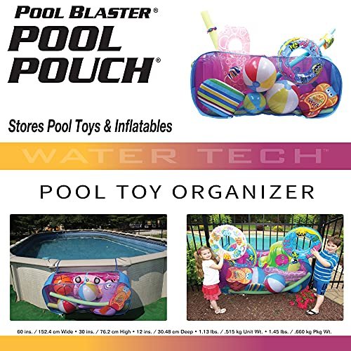 POOL BLASTER Water Tech Pool Pouch – Versatile Pool Storage Organizer for Floats, Balls, Inflatable Toys, Noodles, Patio Accessories - Heavy Duty Reinforced Attaches to Pool, Fence or Free Standing