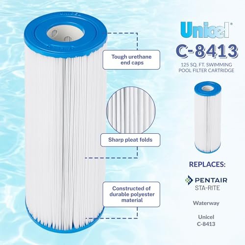 Unicel C-8413 125 Square Foot Media Replacement Pool Filter Cartridge with 148 Pleats, Compatible with Sta-Rite and Waterway