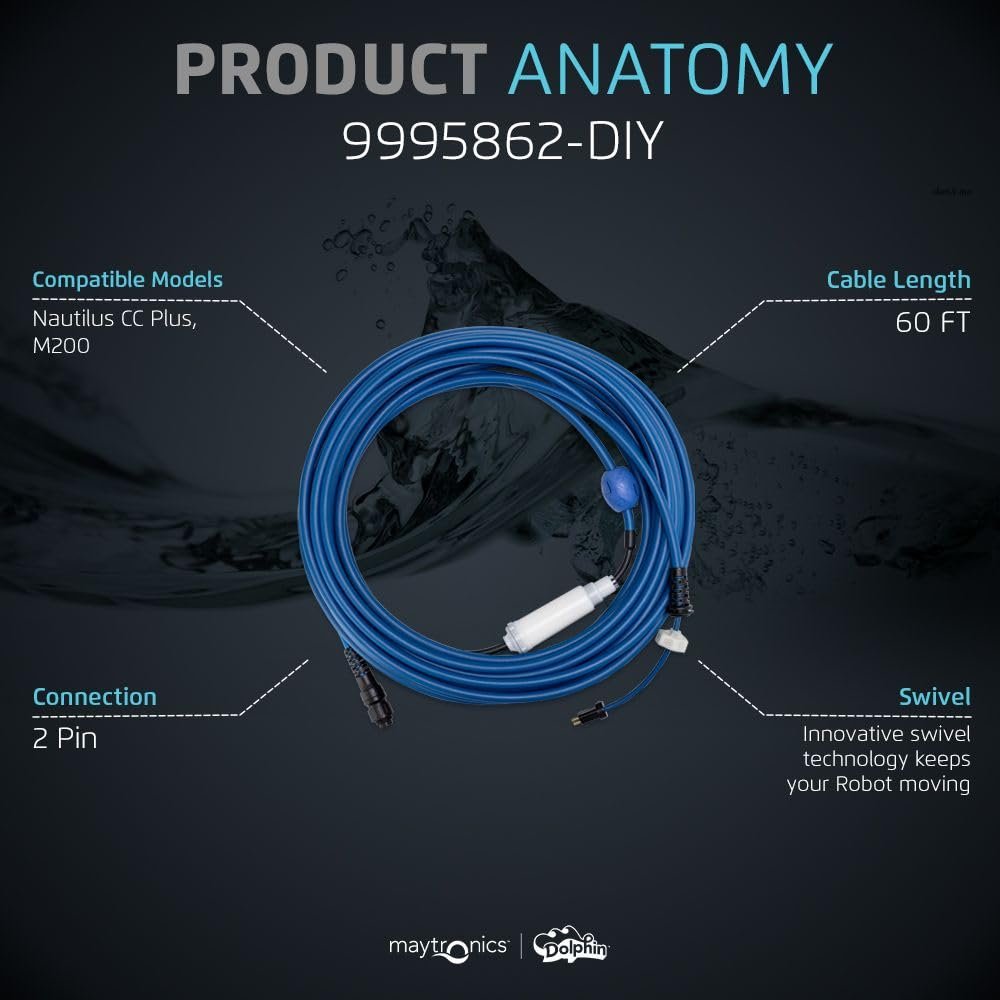 Dolphin Genuine Replacement Part — Durable 60 FT Blue Cable with Swivel for Tangle-Free Operation — 9995862-DIY USED