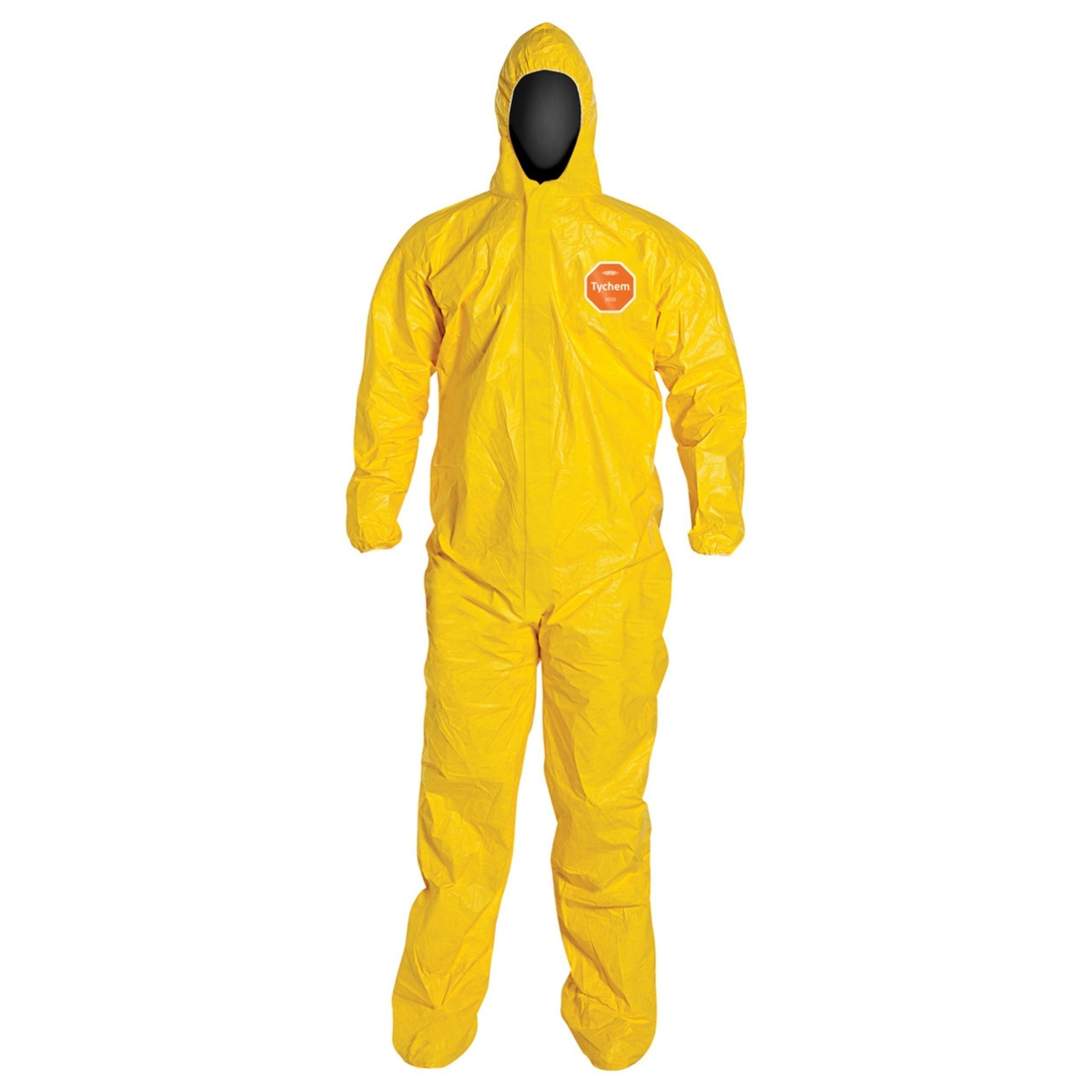 Dupont QC127 Tychem® 2000 Coverall, Single Suit, Attached Hood, Elastic Wrists and Ankles, Zipper Front, Storm Flap