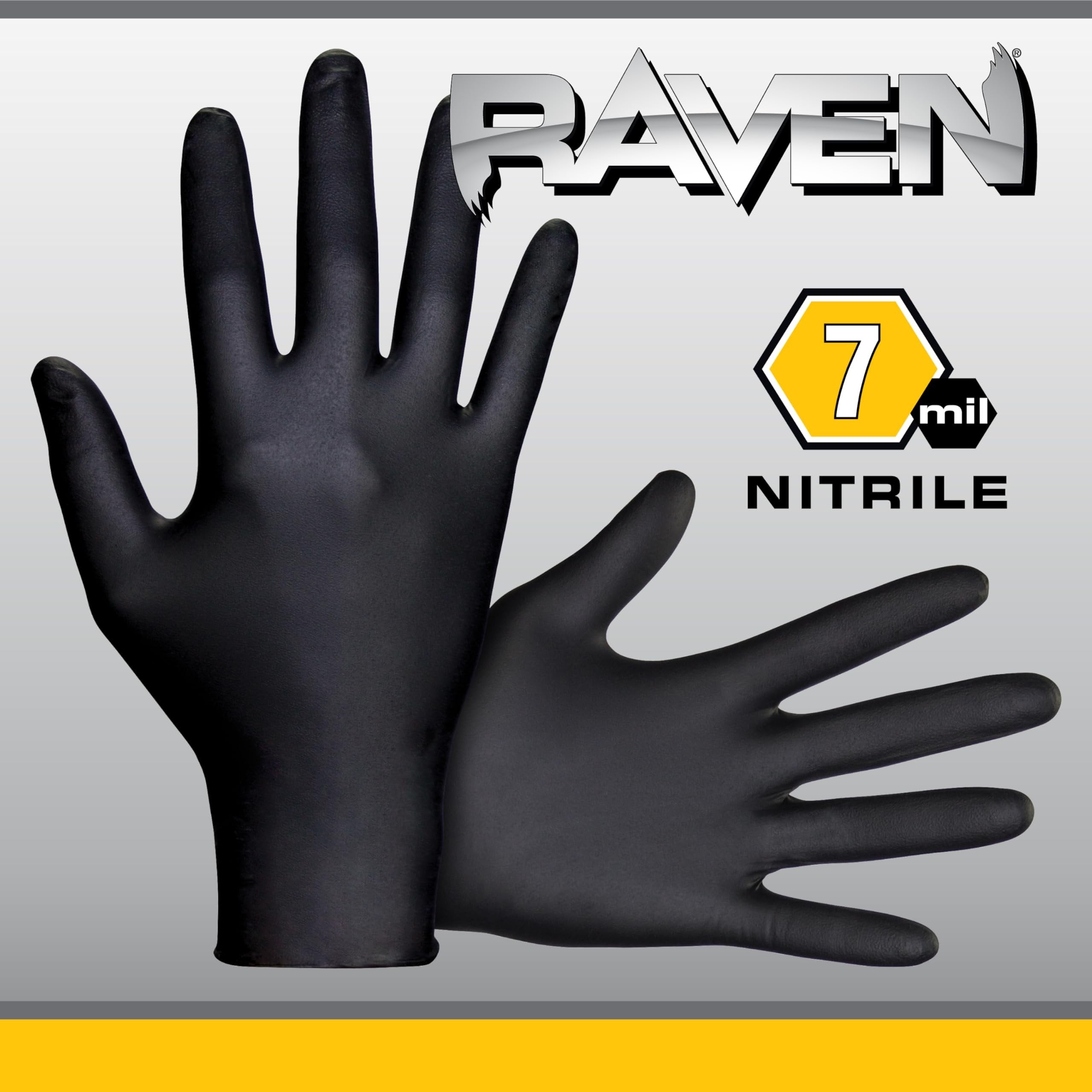 10 Pack SAS Safety 66517 Raven 6 mil Black Nitrile Disposable Gloves 7 Mil - Medium (10 boxes of 100 each)