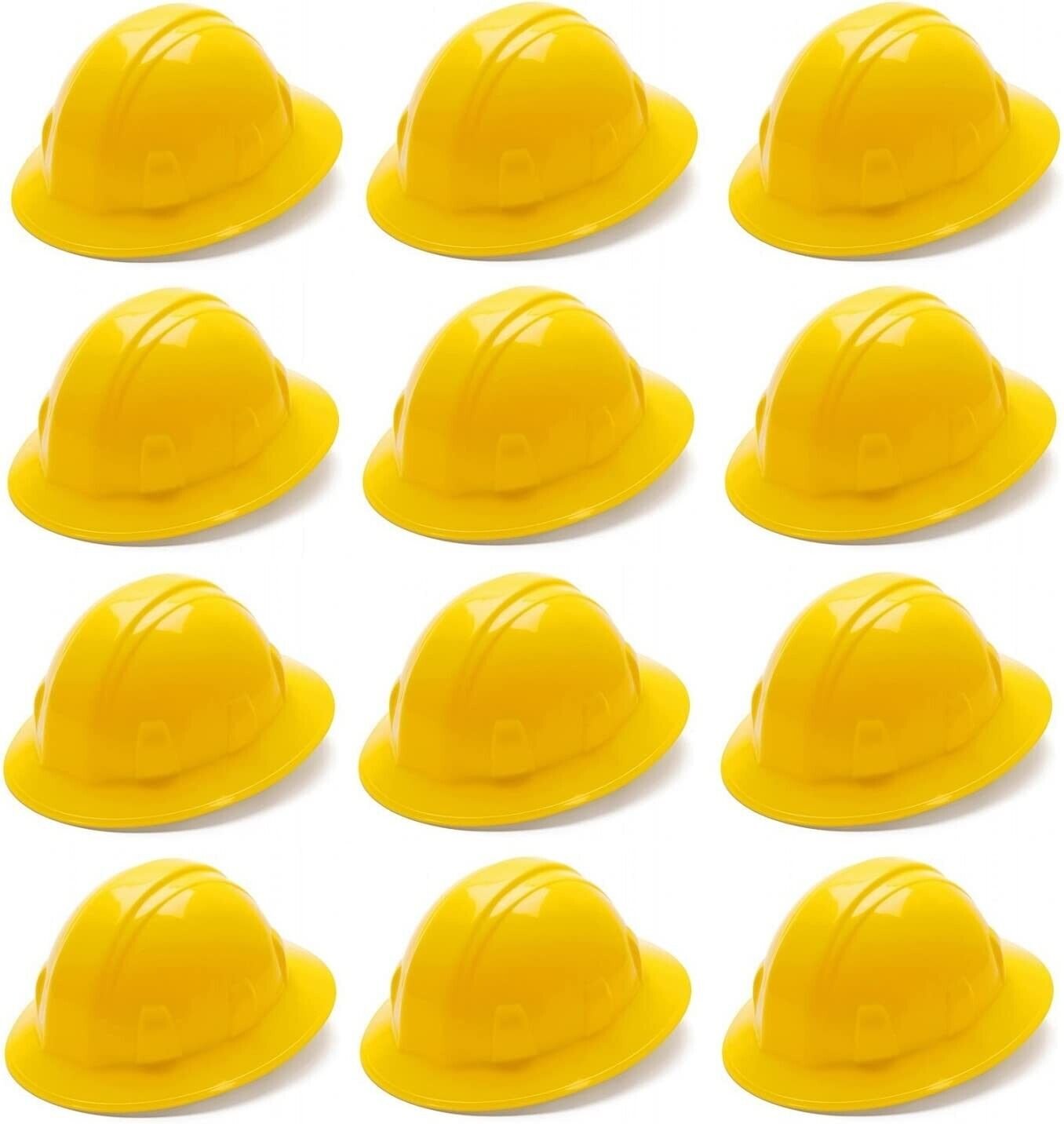 Pyramex HP24130 Full Brim Hard Hat 4 Point Ratchet Suspension - Yellow- 12 PACK