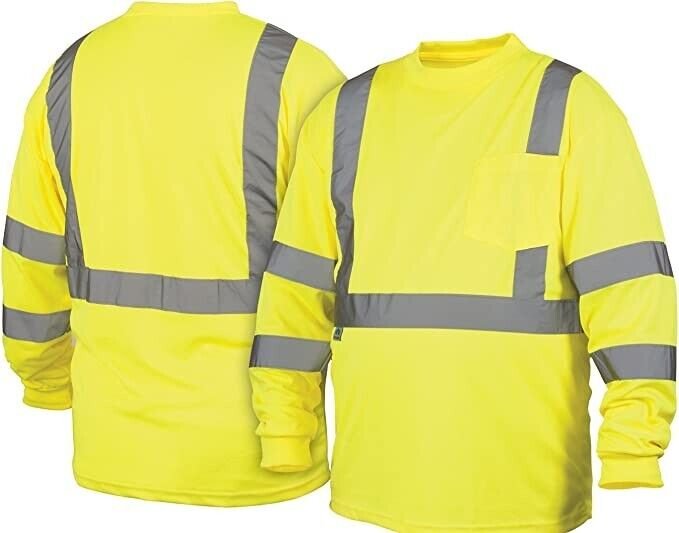 Pyramex RLTS3110XL Class 3 Long Sleeve T-Shirt, Hi-Vis Lime