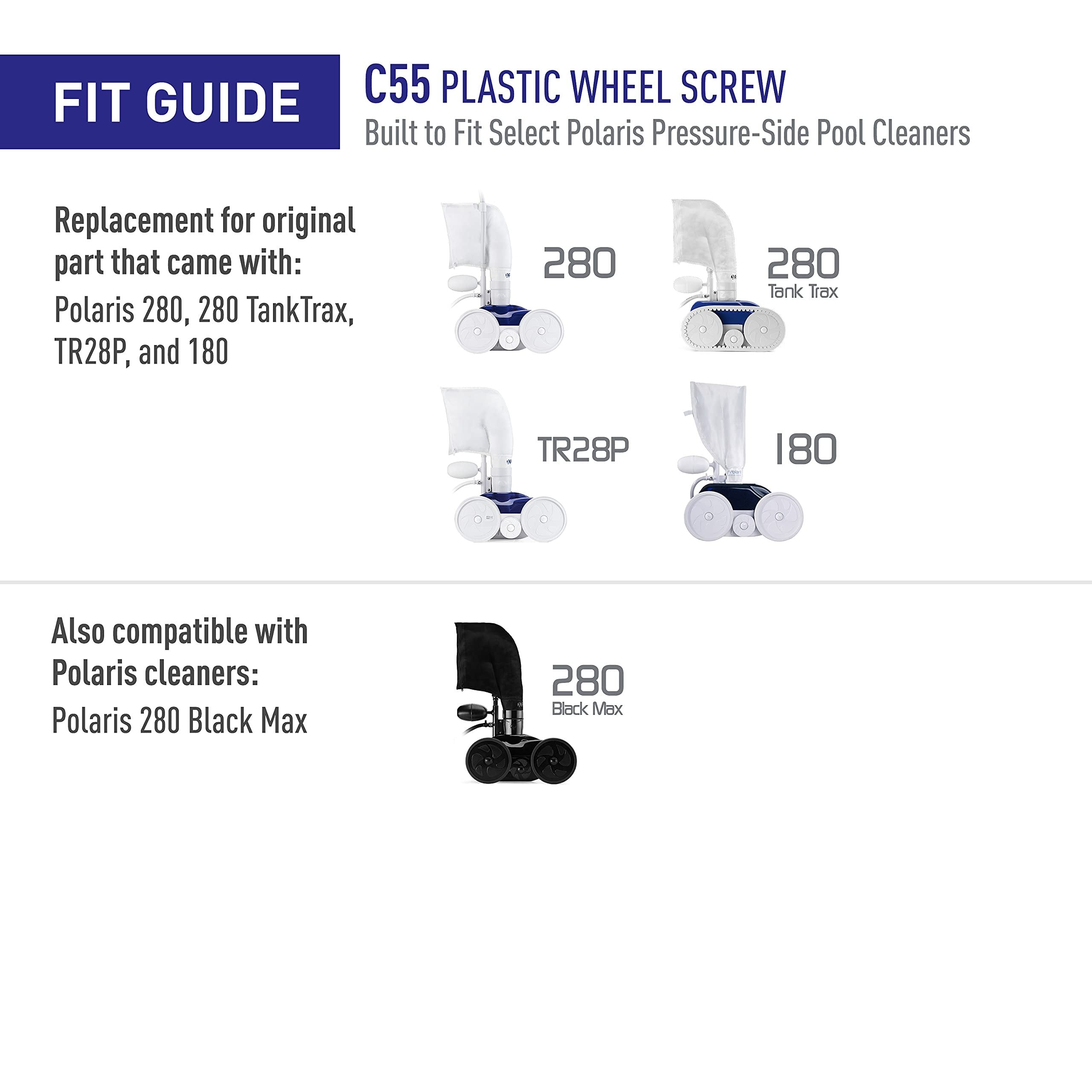 Polaris Genuine Parts C55 Plastic Wheel Screw Replacement for pressure-side pool cleaners 280, 280 TankTrax, TR28P, 180