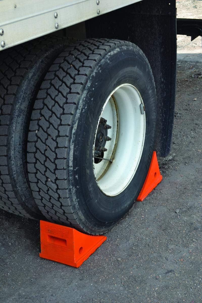 Checkers Industrial Safety Products Roadblock UC1700 Impact-Absorbing Urethane Industrial Wheel Chock, Orange, 8.5" Length x 7.5" Width x 6.25" Height (1-Piece)