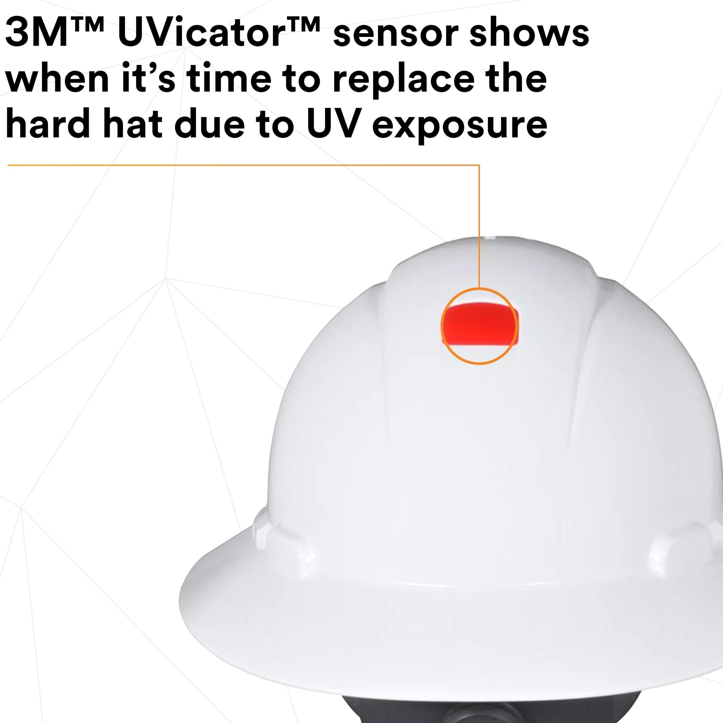 3M™ Full Brim Hard Hat H-801R-UV, White 4-Point Ratchet Suspension, with Uvicator