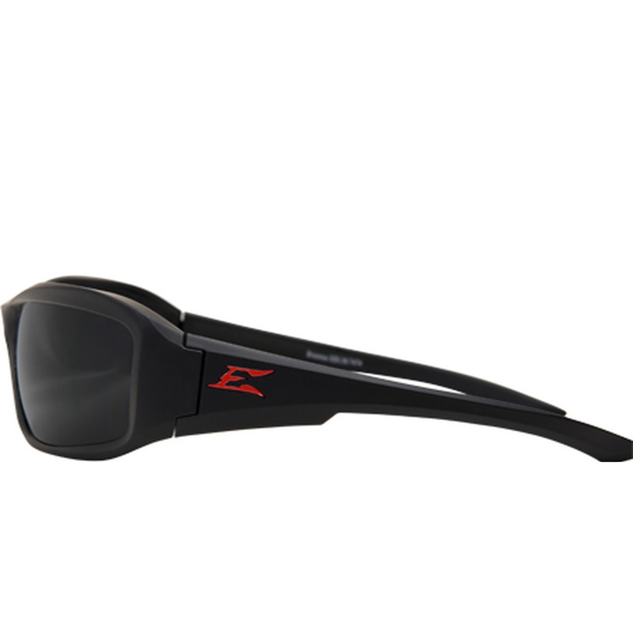 EDGE TSK236 Kazbek Torque Safety Glasses, Matte Black Frame with Red E Logo, Polarized Smoke Lens